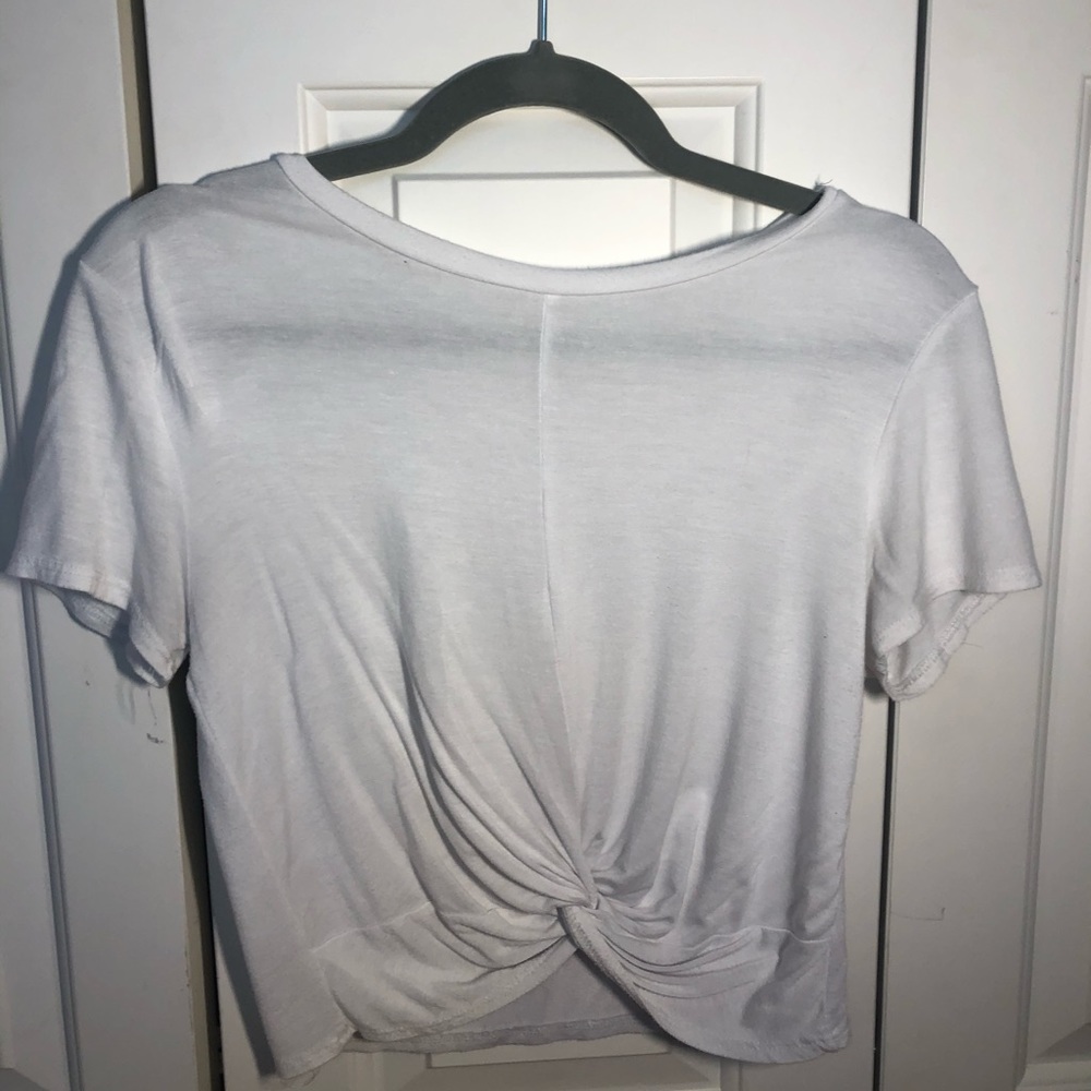 White cropped tie front top